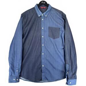 Saks Fifth Avenue Men's Two-Tone Denim Casual Shirt Preppy Button Down Pocket